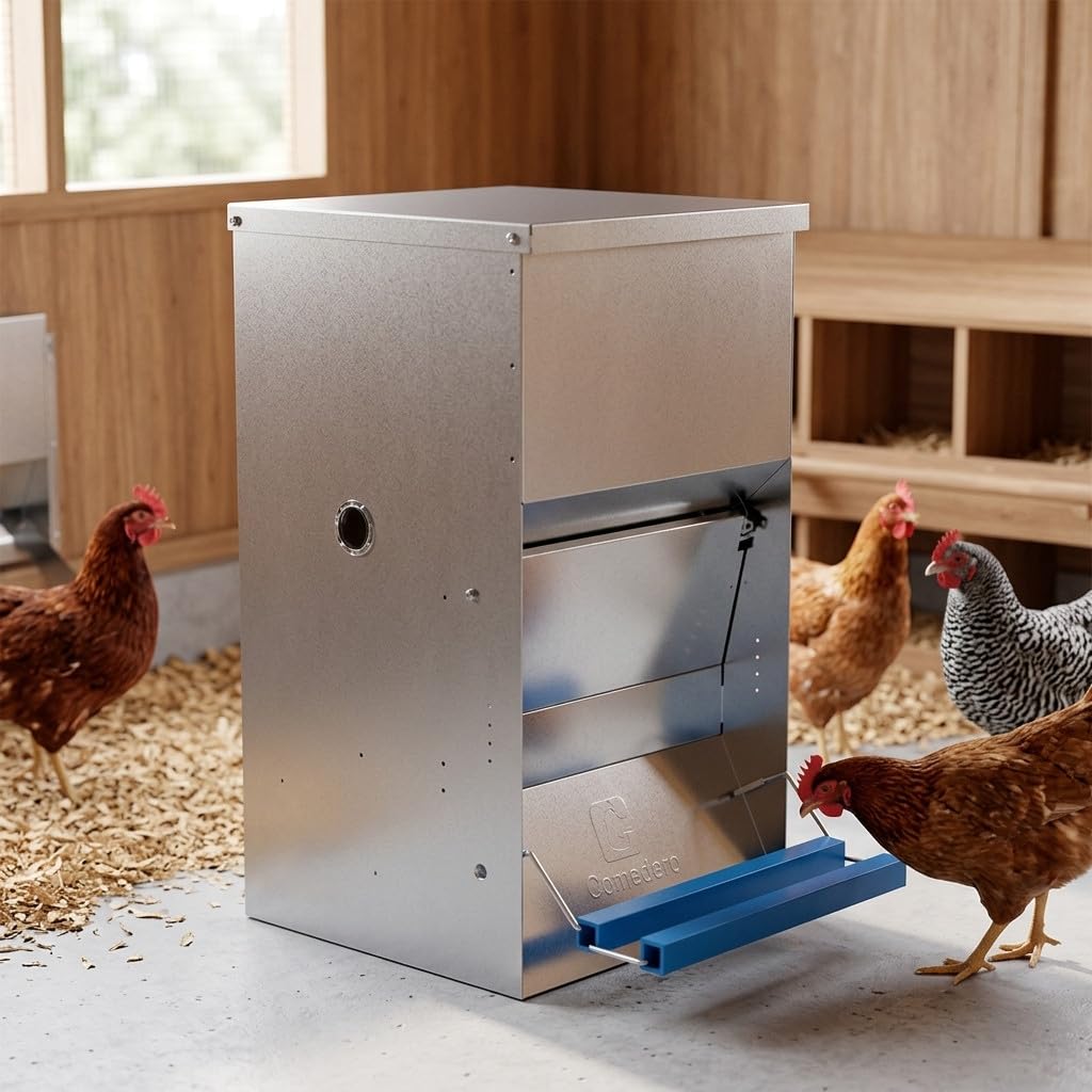 Suinga Comedero Automatico para 15 Gallinas | Capacidad 40 kg | Tolva para Gallinas 50x40x60 cm | Alimentacion Eficiente y Controlada | Diseño Resistente para Uso Exterior y Granja