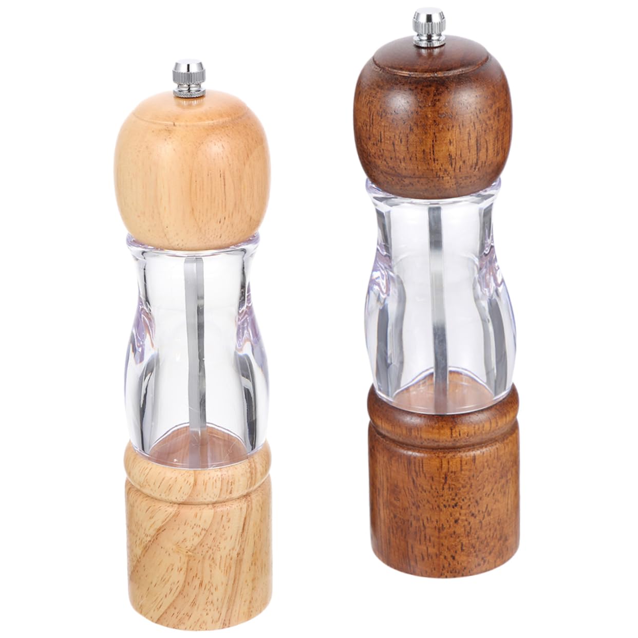 GRIRIW 2Pcs Handheld Pepper Salt Grinder Transparent and Vintage Color Kitchen Gadgets for Grinding Sea Salt Cumin and Spices for Home Hotel and Restaurant Use