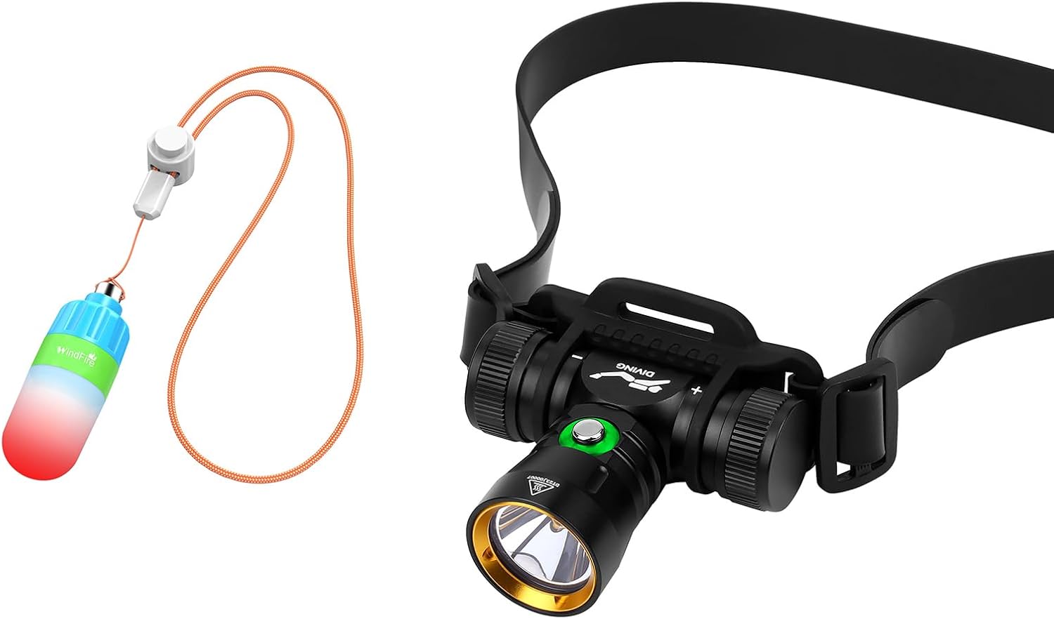 WINDFIRE Scuba Dive Headlamp with Power Indicator and 3 Modes, 2 Modes Red Light Dive Signal Light, IPX8 Waterproof Underwater Lights
