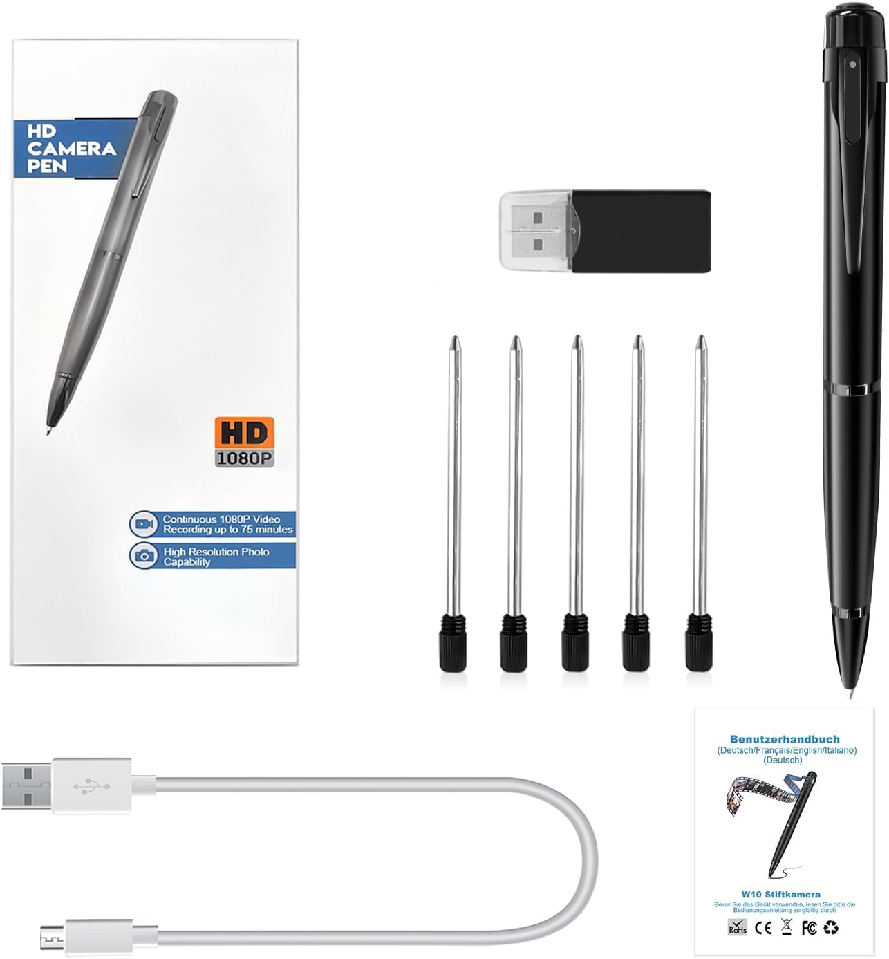 Telecamera Penna, Telecamera Audio HD 1080P e Videoregistratore con Funzione OTG, con Monitoraggio del Movimento, Registrazione Video e Audio