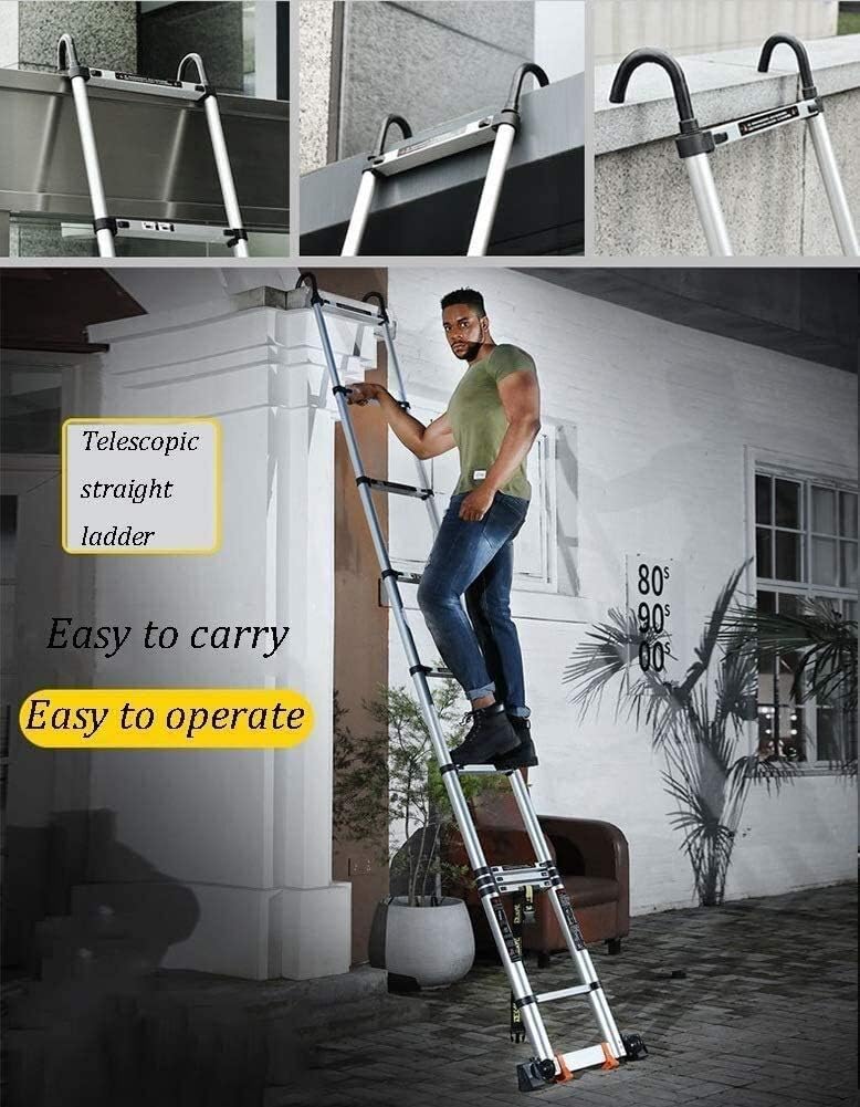 Telescopic Ladder Ladders Telescopic Ladder Aluminium Telescoping Ladder Multi Purpose Heavy Duty Extension Tall Ladder with Hook and Wheel for Outdoor Climbing ge