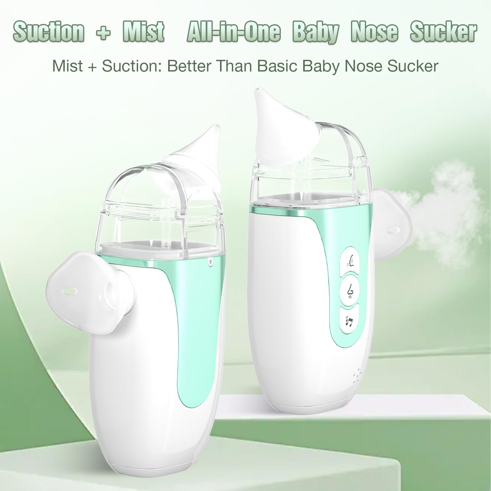 Smart Baby - Aspirador nasal eléctrico 2 en 1 para niños pequeños con aerosol, succión de 5 niveles, música relajante, 2 puntas de silicona, carga USB-C, estuche de almacenamiento, aspirador nasal