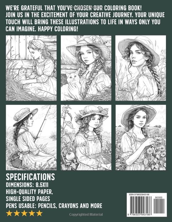 Prairie Girls Coloring Book: 40 Grayscale Illustrations Capture the Sweet Simplicity of the Pioneer Girls Life iIllustrations for Adults to Color & Relax - Image 2