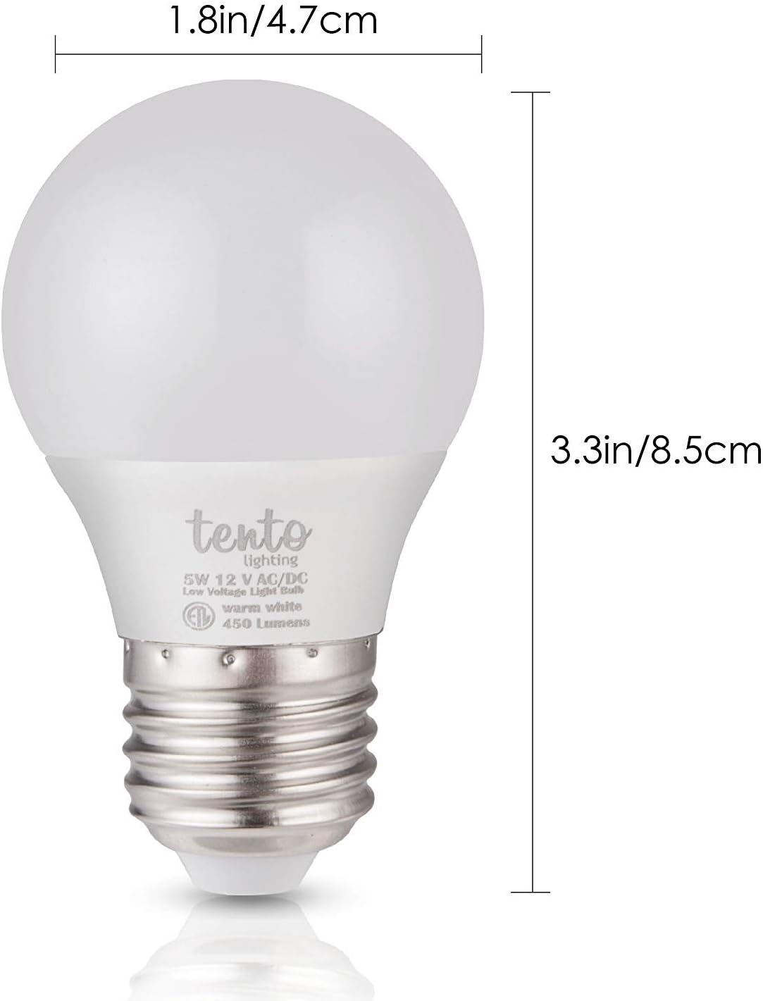 Tento Lighting E26 E27 5W 12VDC Low Voltage LED Light Bulbs, RV Lighting Off-Grid - Warm White (6 Pack)