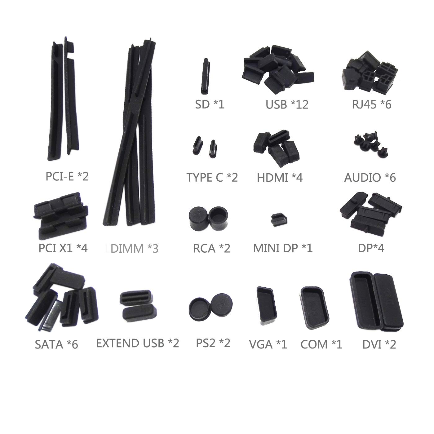 Anti-Staub-Stecker, Silikonkappe, Computeranschlussabdeckung, PC-Schnittstelle, Stopper, Steckdosenschutz-Set, Schwarz (Schwarz 61)