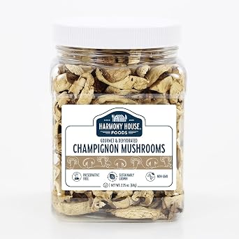 Harmony House Foods Dried Champignon Mushrooms 2.25 oz, Quart Size Jar