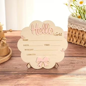 Haoser Floral Hello World Birth Announcement Board – MDF Newborn Photography Prop | Round Baby Milestone Sign | Newborn Announcement Keepsake for Photos & Growth Memories (5.91 x 5.91 Inch)