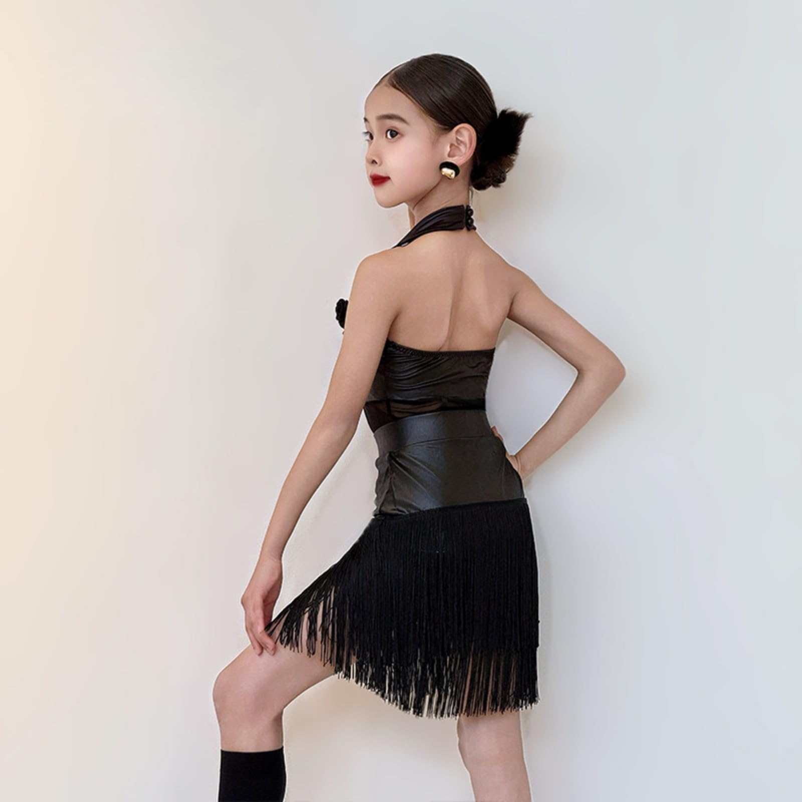 MEECHI Abiti da Ballo Latino con Fiori 3D Body Senza Maniche for Bambine