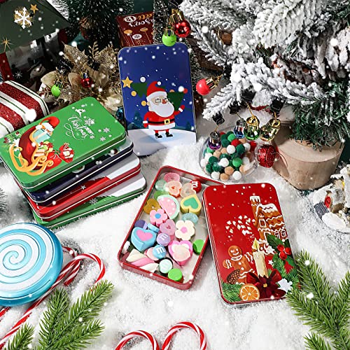 12 Pcs Christmas Gift Card Tin Boxes Various Patterns Small Box Holiday Greeting Gift Card Holder Christmas Gift Card Tin Holder with Lids for Party Favors Presents Supplies, 4.92 x 3.15 x 0.6 Inches