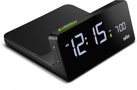 Braun Digital Alarm Clock with VA LCD Display, 10W Qi Wireless Fast-Charging Pad, Automatic Backlight Adjustment, Quick Set, Beep Alarm in Black, model BC21B.