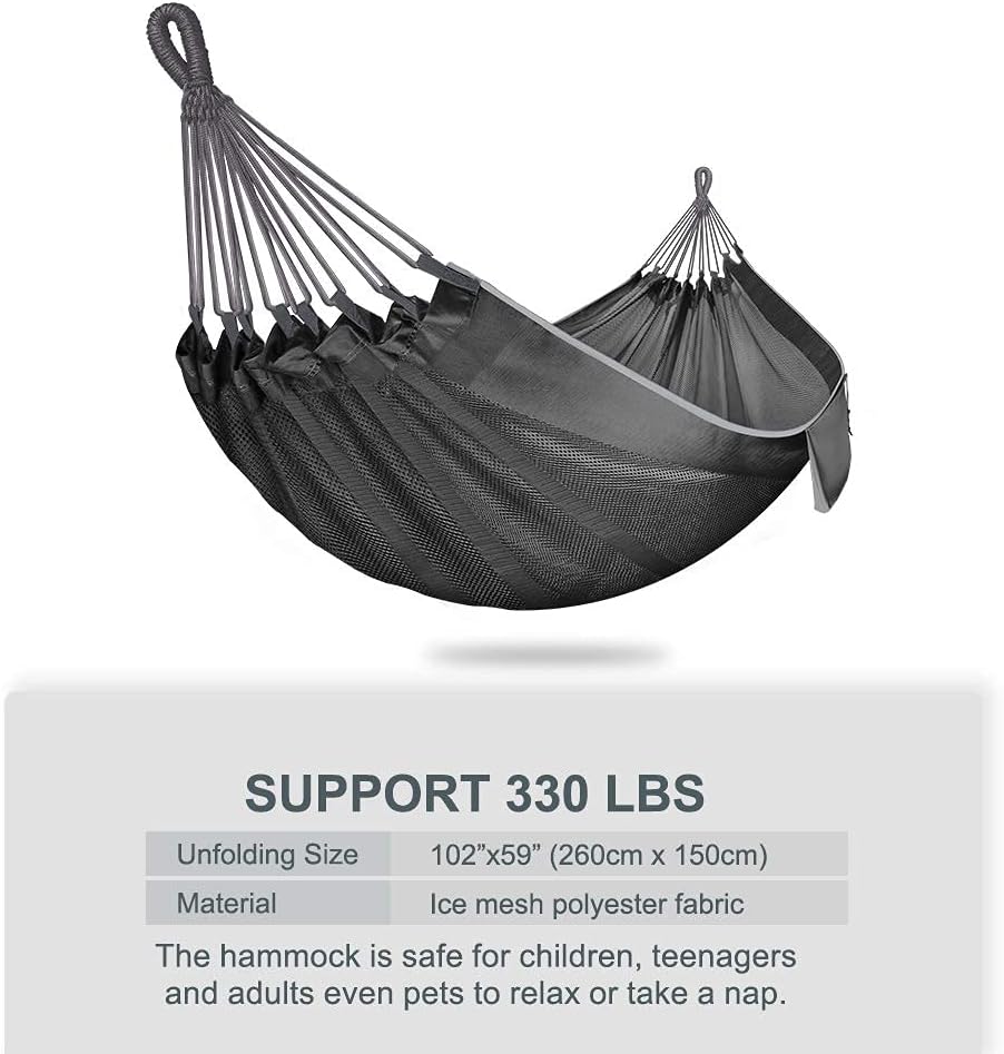 JBM Camping Single Hammock Portable Hammock Swing with Carrying Bag Nylon Ropes & Steel Carabiners Outdoor Camping Hammock for Patio Porch Garden Backyard Lounging - Support 264-330lbs