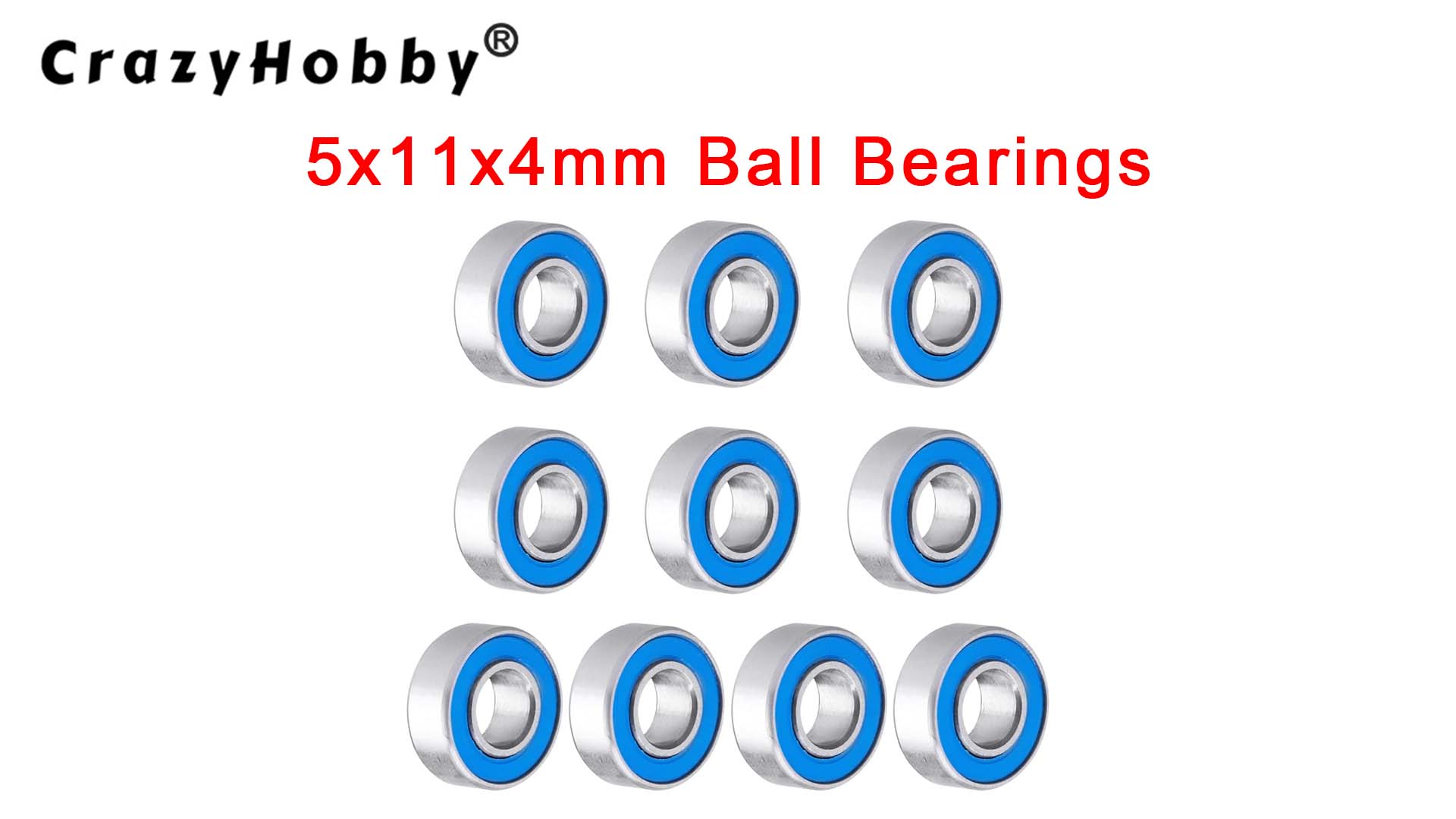 Image of 10pcs MR115-2RS Ball Bearings - Miniature Deep Groove Ball Bearing Double Blue Rubber Sealed Chrome Steel for RC Cars /Planes /Drone /Robotics and Small Electric Motors(5x11x4mm)