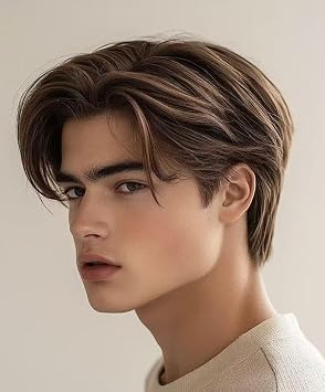 Mens Short Brown Synthetic Hair Wig, Natural Looking Layered Style, Professional Costume Display Head Mannequin