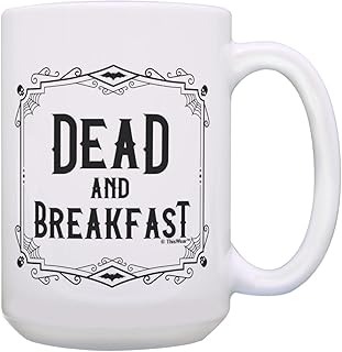 ThisWear Halloween Wall Decor For Room Vintage Black And White Woodcut Dead And Breakfast Sign 15oz Ceramic Coffee Mug with Handle