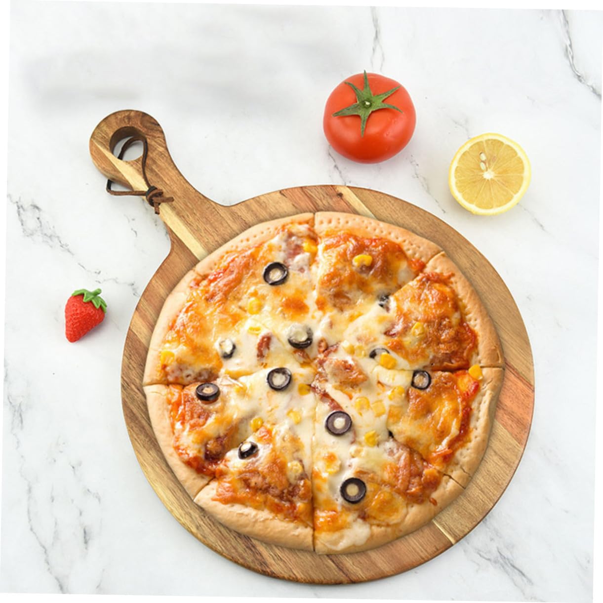 Duża drewniana deska do pizzy z gładkim uchwytem – taca do serwowania z naturalnego litego drewna do restauracji, kawiarni, steków, sushi i deserów - wszechstronna kuchnia niezbędna do prezentacji