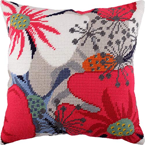 Brvsk Abstract Embroidery Kit for Adults and Beginners — Flowerish Mood 16??×?16? with Clear, Precise Printed Design on Cotton Canvas; Includes 2 Needles, Yarn, and Easy-Read Chart