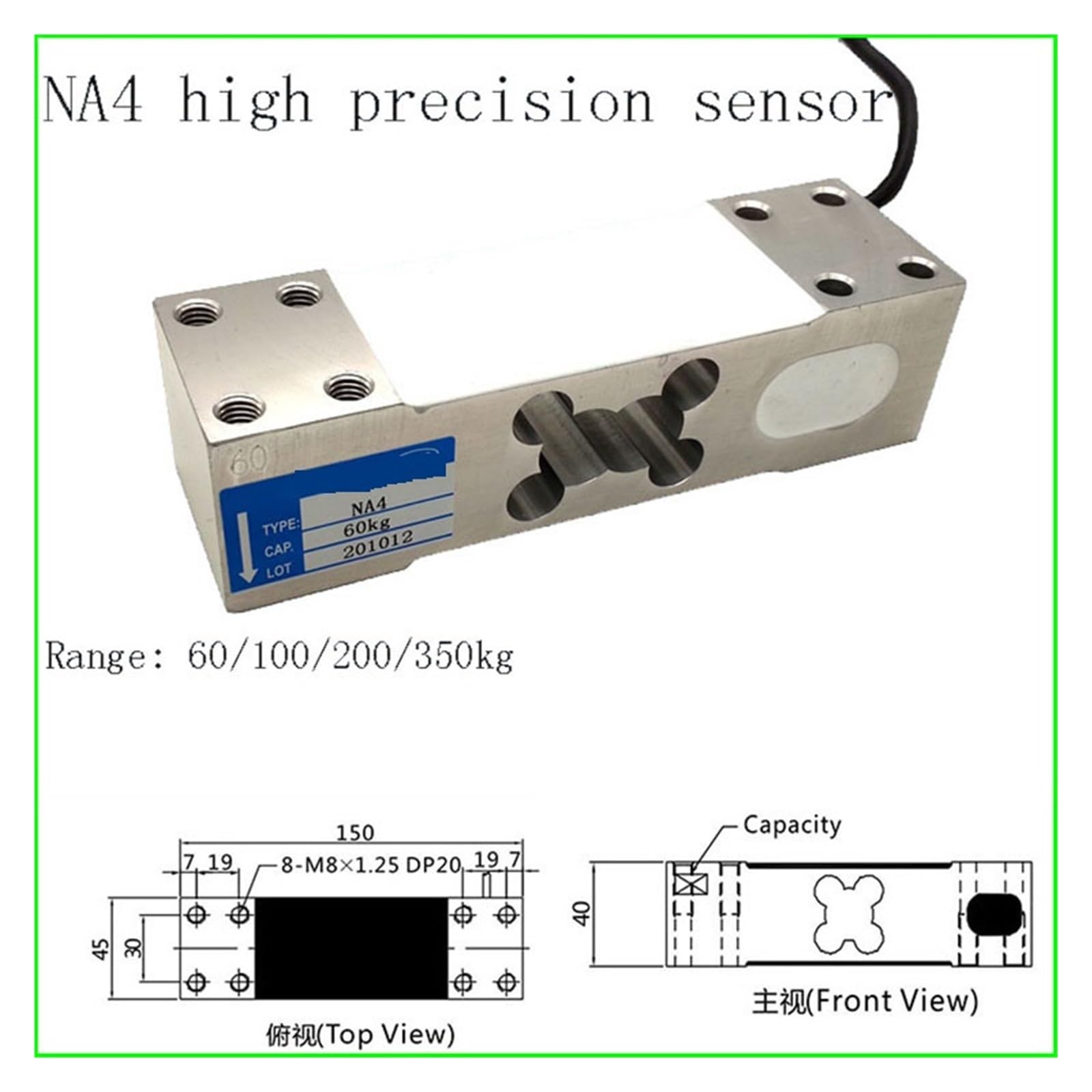 Wägezellensensor, NA4 Wägezellen 60kg 100kg 200kg 350kg Elektronische Waage Wiegesensor for Wiegeplattformen Bereich zur Messung von Kraft, Druck, Verschiebung und Deh(100kg)