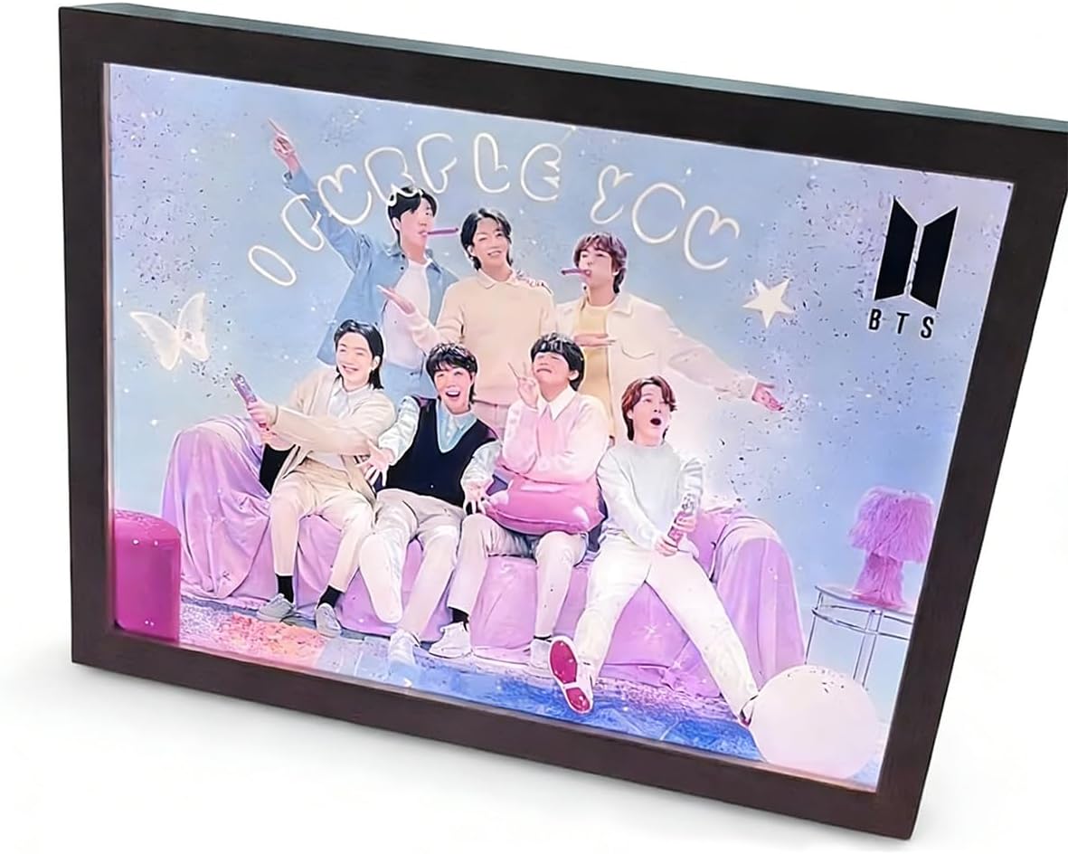 ZZZPOP BTS LED Decorative Painting 10 Lighting Modes Kpop Fans Collectible Wall Art Decor (Wired-USB Power, Small)