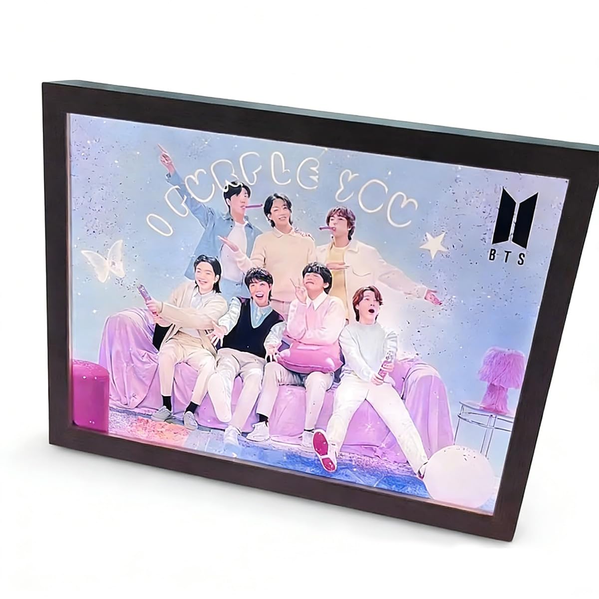 ZZZPOP BTS LED Decorative Painting 10 Lighting Modes Kpop Fans Collectible Wall Art Decor (Wired-USB Power, Small)