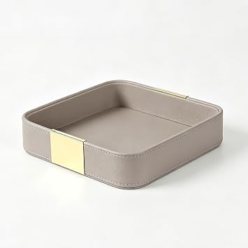 SANZIE Leather Desktop Storage, Trinket Catchall Tray for Keys Grey