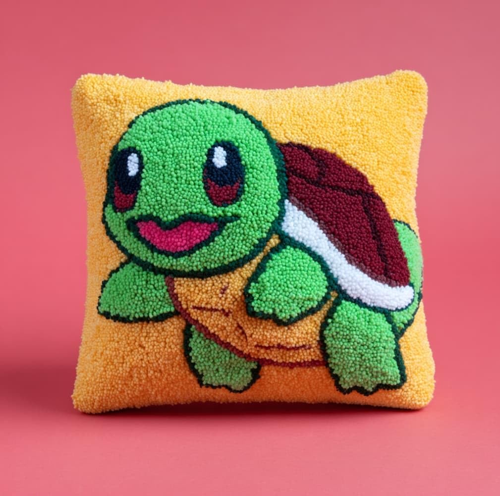 AxiangziK Latch Hook Kits for Adults Beginners 17x17in,Cartoon Turtle Creative Latch Hook Pillow Kit with Preprinted Canvas for Home Decoration and Present 43x43cm