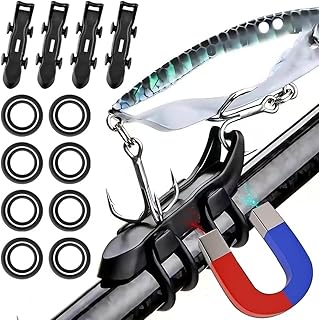 Fishing Rod Hook Keeper Set, 4 Pack with O-Rings, Magnetic Lure Holder and Rod Protector, Black (HS-1)