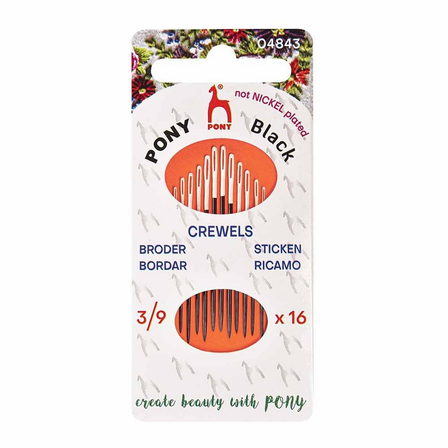 Pony - Pony Black Crewel Matte Finish (No. 3-5-7-9) Hand Sewing Needles with White Eye - 16 Needles