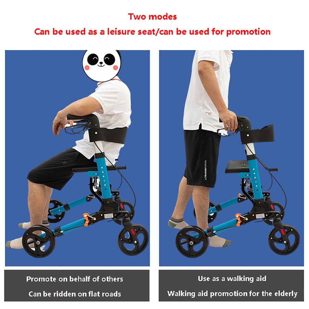 Andador para Ancianos Todoterreno,rollator,Andadores para Personas Mayores con 4 Ruedas,Andador plegable ligero,Fácil de plegar para colocar en el maletero blue