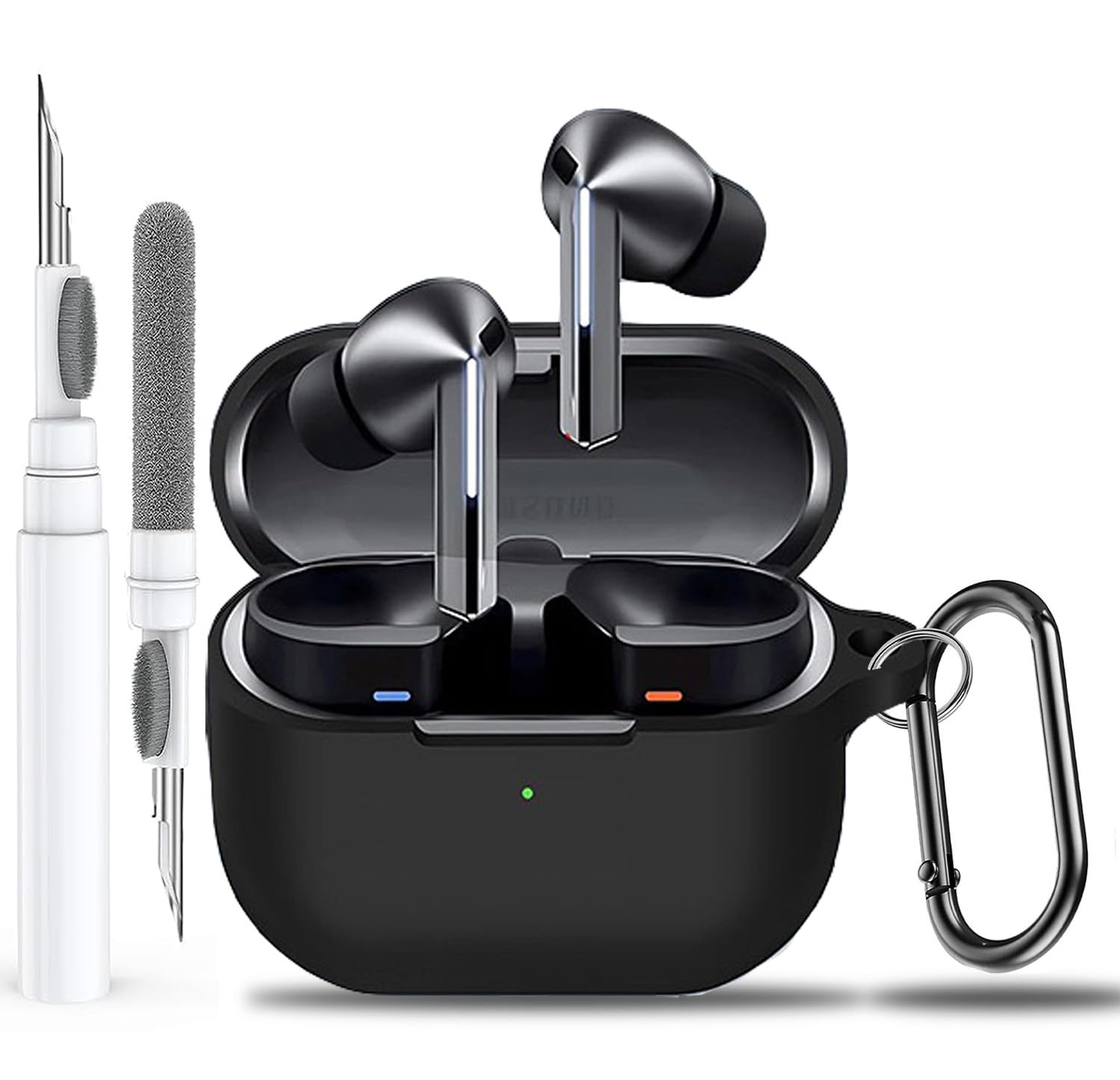 Olytop for Samsung Galaxy Buds 3 Pro & Buds 3 Case Cover with Cleaner kit, Soft Silicone Protective Cover Skin with Keychain Men Women for Galaxy Buds 3/3 Pro 2024 Wireless Earbud Accessories,Black