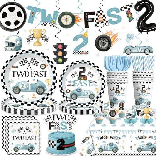 187Pcs Two Fast Birthday Decor Tableware Set Serve 25...
