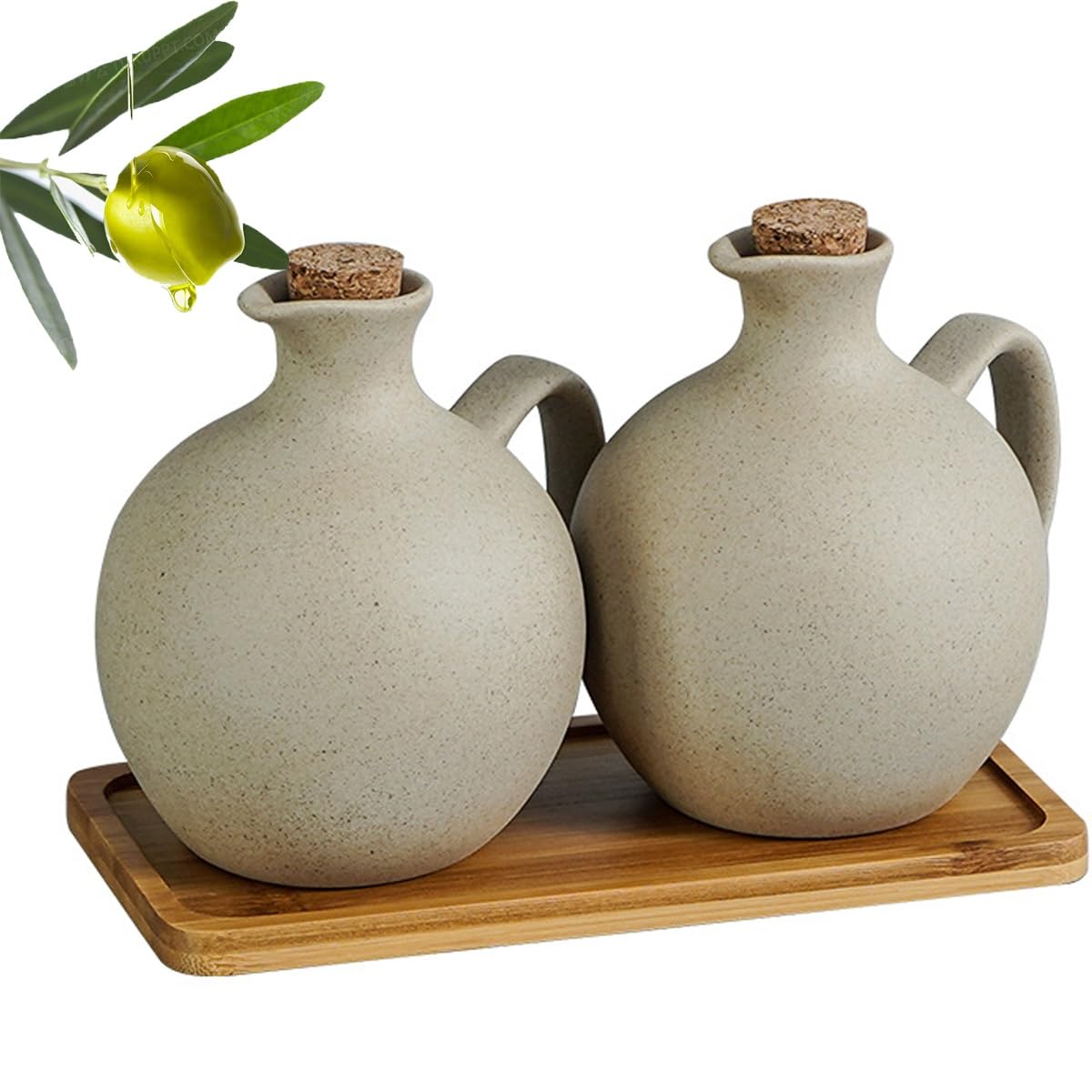 Öl-Essig-Spender-Set, Ölflasche Für Die Küche Mit Tablett, 500ml Keramik-Olivenölflasche, Ölflasche, Essigflasche(Braun)