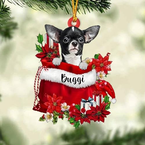 Chihuahua personalizado 4 perros en bolsa de regalo, adorno de Navidad, nombre personalizado, regalo para amantes de los perros, familia, Navidad,