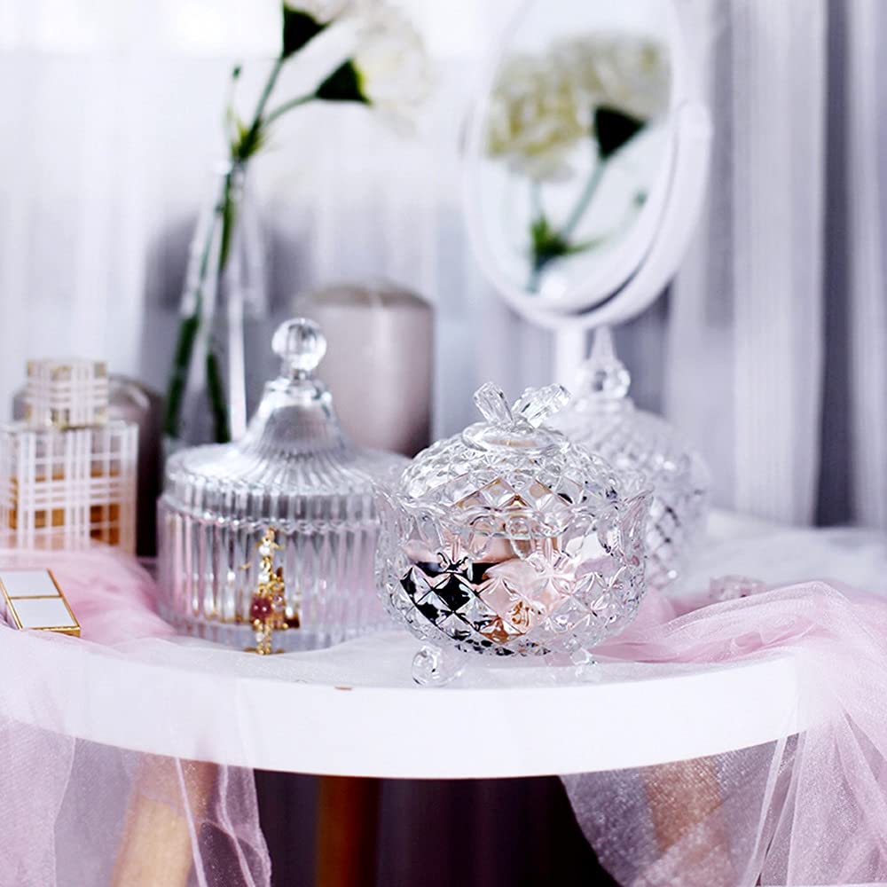 HLTYGWX Zuckerdose, transparentes Glas, Süßigkeitenschale mit Deckel, Kristallschale, Keksbehälter, Glas, dekorative Aufbewahrungsbox für Schmuck (A)