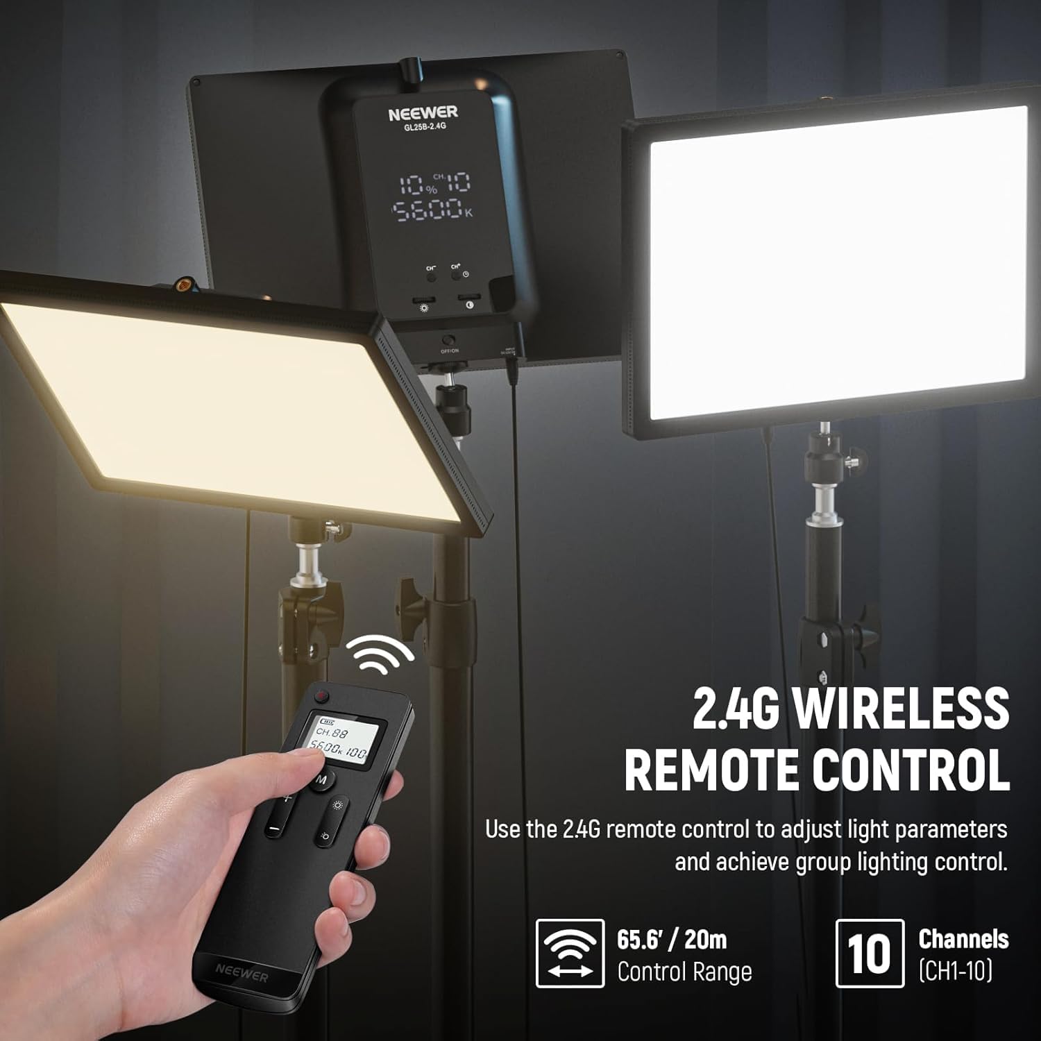 NEEWER 25W 12,9" Key Light Streaming con Supporto Tavolo/Remoto 2.4G/Trasmettitore USB Controllo APP PC/Mac 2300Lx/0,5m 2900-7000K CRI98+ Pannello Luce Video Dimmerabile per Webcam Laptop Zoom,GL25B