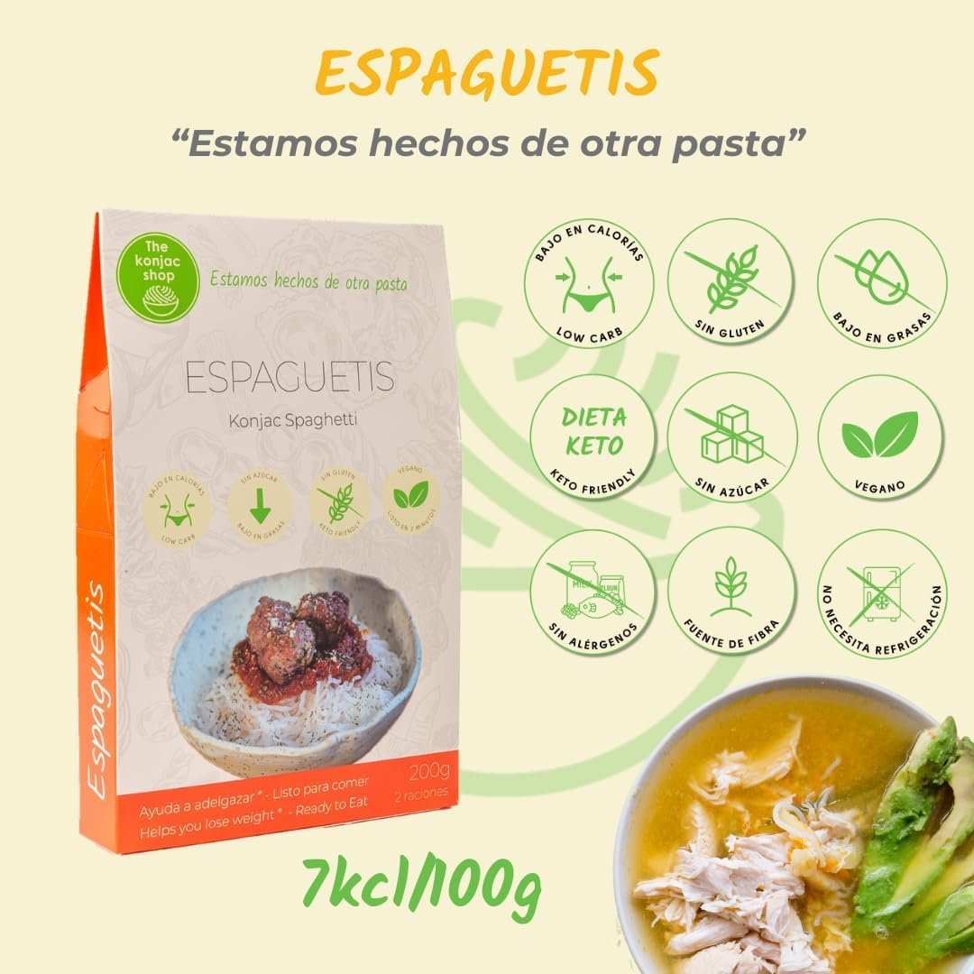 The Konjac Shop - Pack de 6x270g Pasta Shirataki Sin Gluten, Baja en Calorías y Carbohidratos Apta para Veganos, Keto, Low Carb