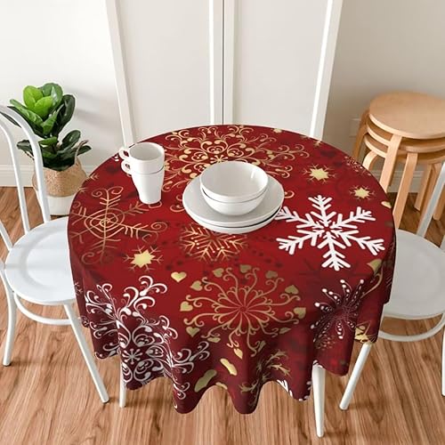 Miniatura 6 de BETGINY Mantel de Navidad redondo de 60 pulgadas con forma de corazón dorado con forma de copos de nieve rojos, mantel de tela de casa de campo,