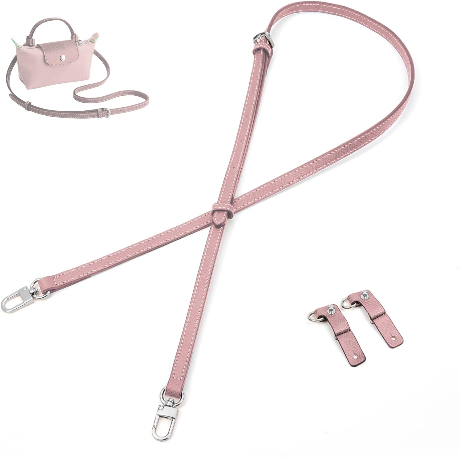 SENTEN ハンドバッグストラップ ロンシャン バッグ レディース 交換用レザー クロスボディ ショルダー ストラップ キット 調節可能 XS ロンシャン ルプリアージュ トートバッグ プリミティブ、ペタル ピンク シルバー