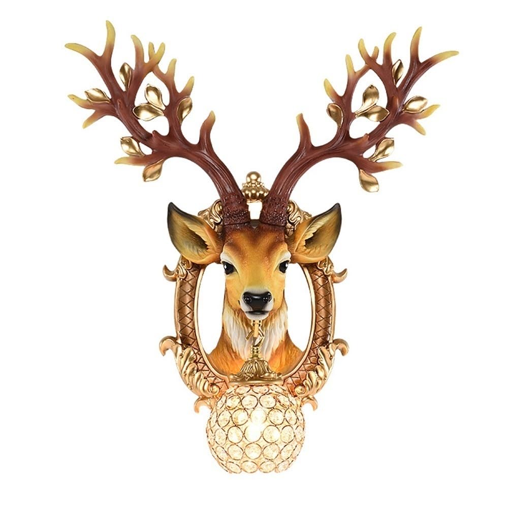 OZBMA Rustic Elk Resin Wall Sconce Retro Deer Head Light Vintage Mount Decor Lamp for Home Living Room Corridor Background