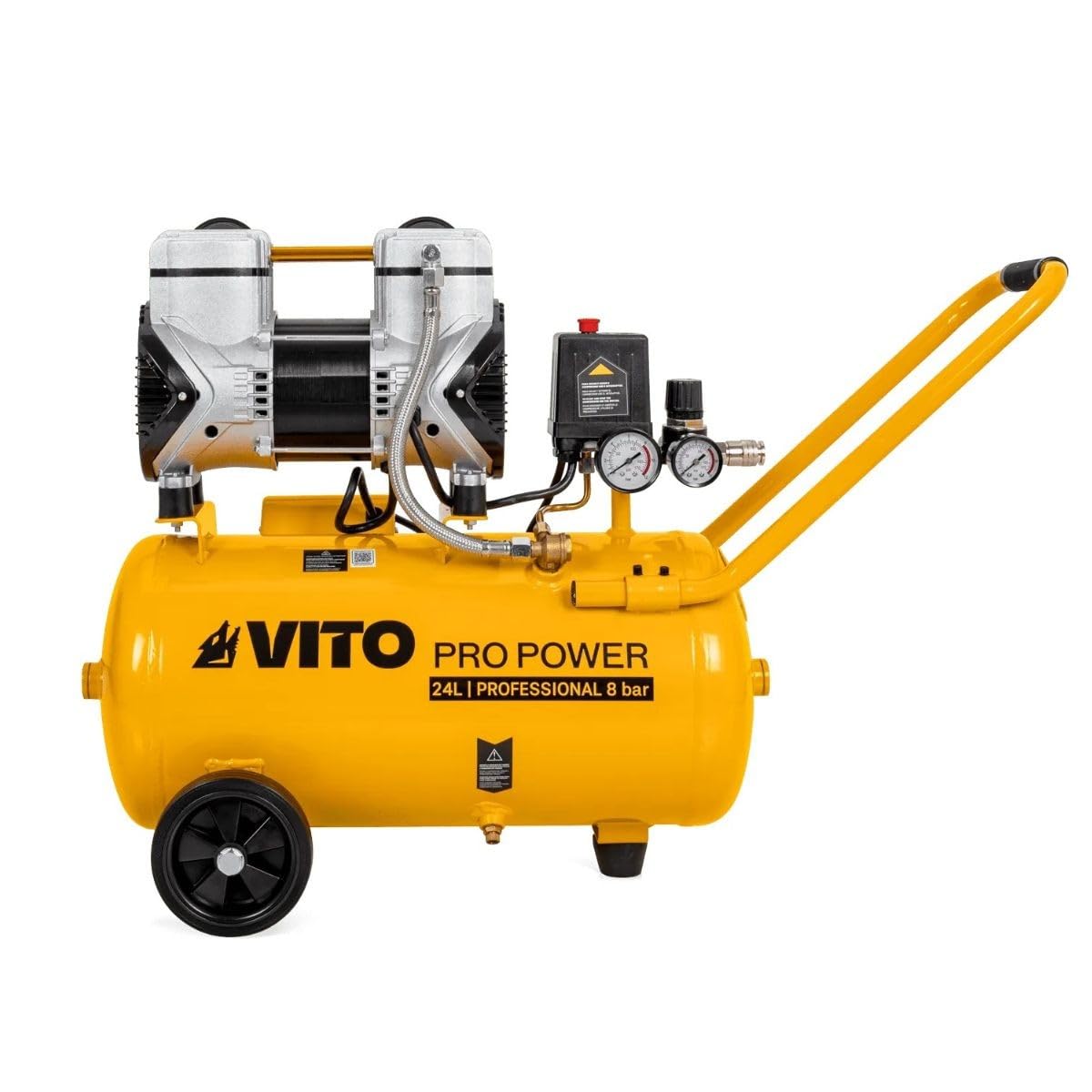 Vito – Compresor de aire portátil silencioso 24L 2CV / 1,5 kW inflador neumáticos para coche, astillero sin aceite, 8 bar