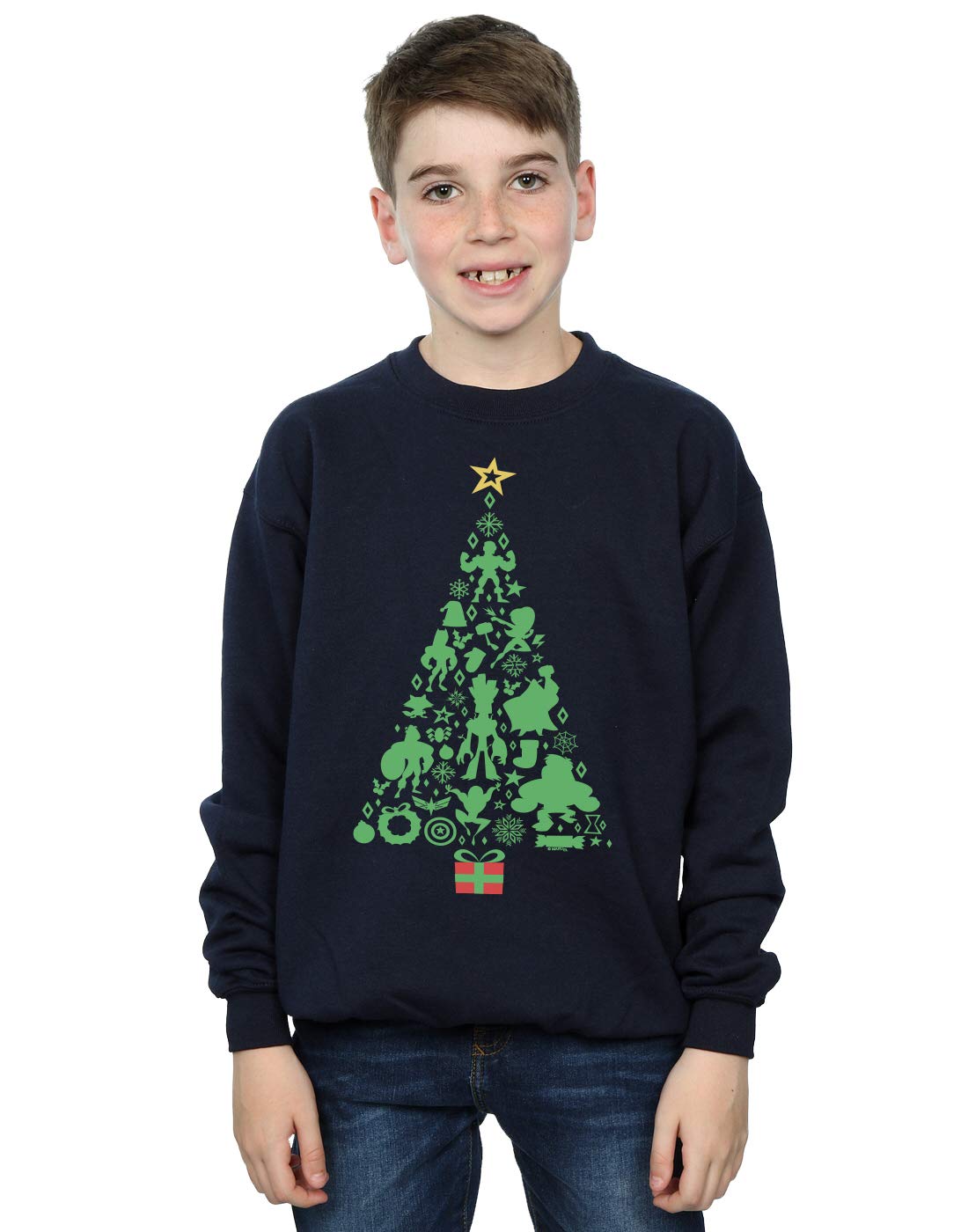 Absolute Cult Boys Navy Blue Marvel Avengers Christmas Tree Sweatshirt 12-13 Years