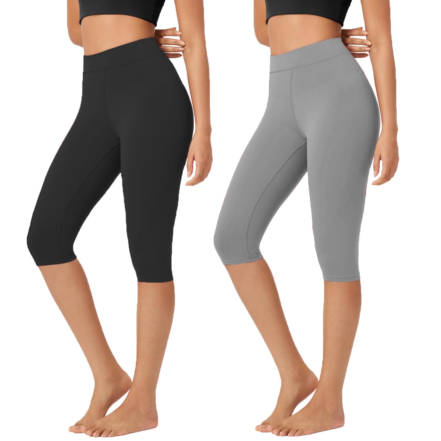 brand flex Mid Waisted Capri for Women - Half Length Capri Yoga Pants for Workout Athletic Combo of 2 Pack-picture-3