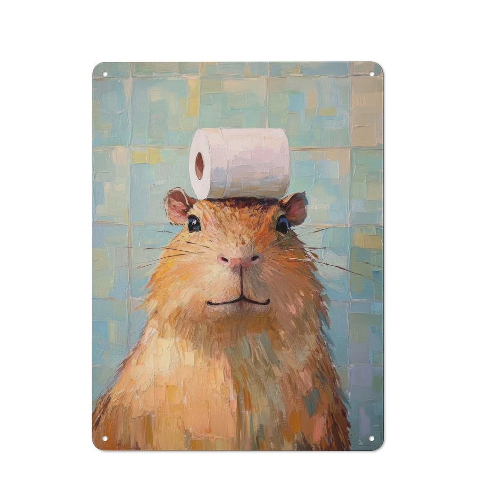Junmoney Hamster With Toilet Paper Metal Plaque 40X30cm With For Garage Wall, Vintage Decor, Autumn Home Decor For Collectors Of Metal Signs