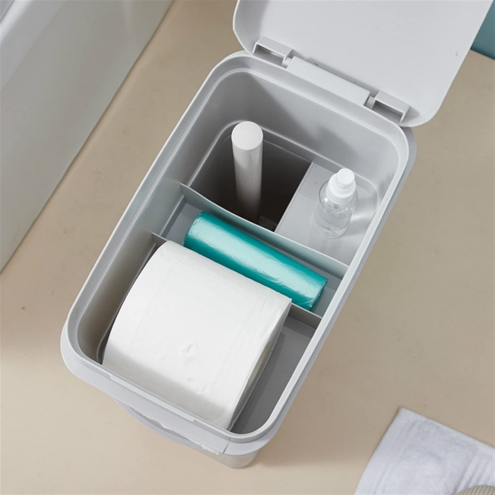 Bidoni della spazzatura 2 strati Home Storage Secchio Benna Bagno Bin con spazzola for la toilette Pennello Tessuto Paper Dispenser Pattumiera Spazio stretto Spazio GAP Organizer, 3 colori Bidone dell