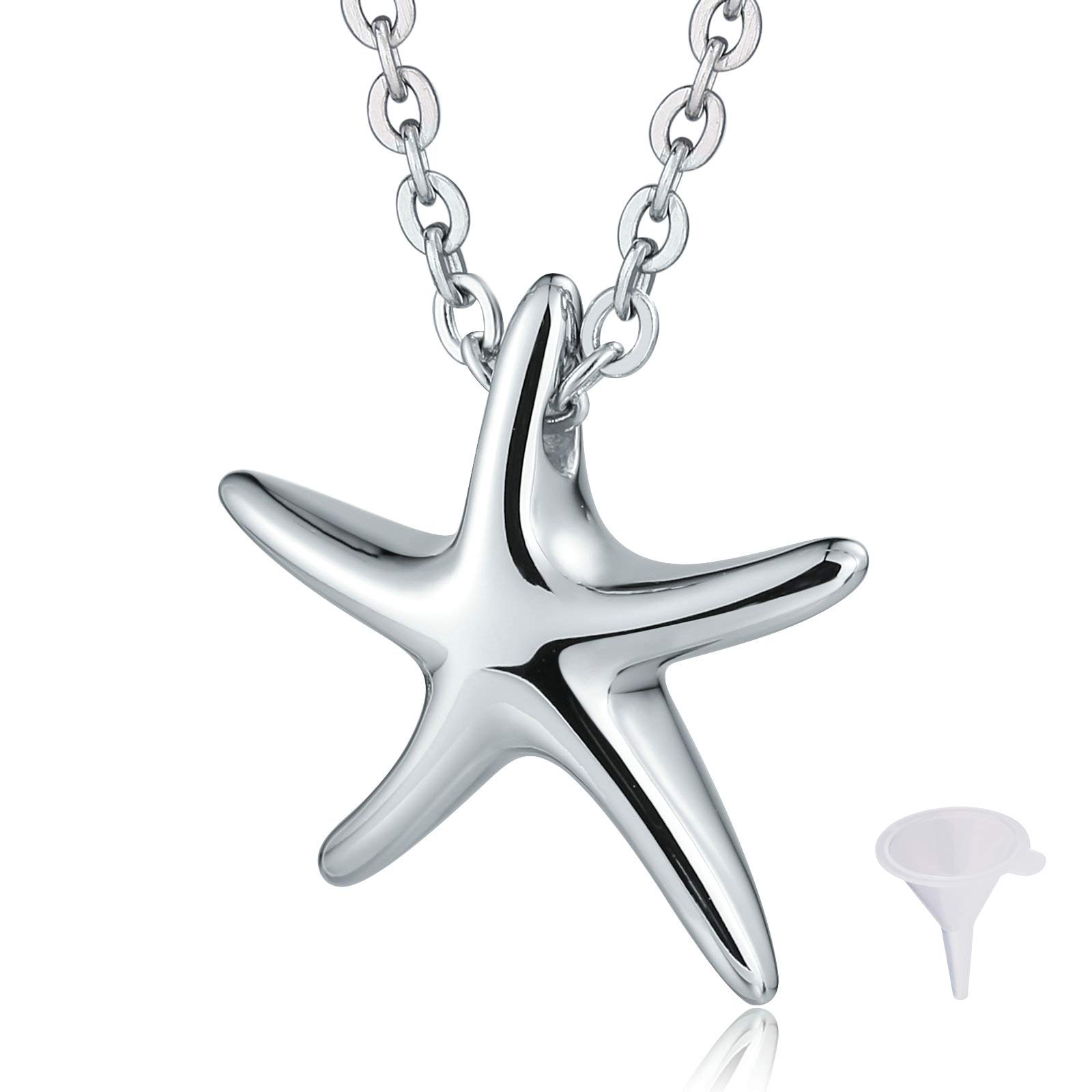 Daesar Collar Cenizas,Collar de Hombre Acero Inoxidable Estrella de Mar Colgante Cenizas Mascota Colgante Cenizas Plata