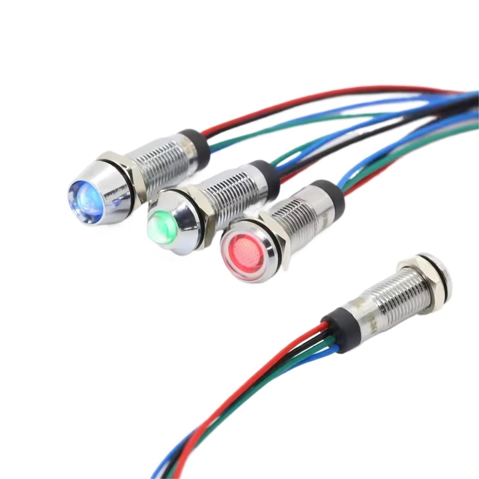 Luz indicadora LED de metal de 8 mm, bicolor, tricolor, rojo, verde, azul y amarillo, 12 V y 24 V, con cable de 20 cm.(08SW-1 12V RGB)