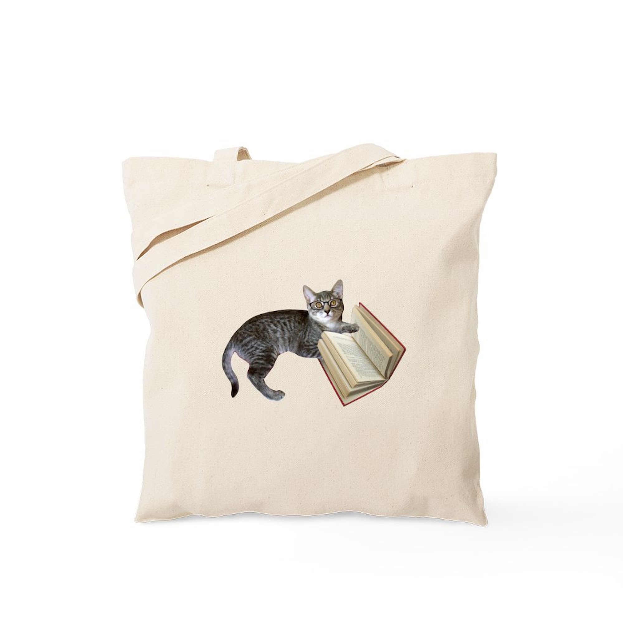 CafePress Reading Cat Tote Bag Reusable Natural Beige Canvas Shopping Bag