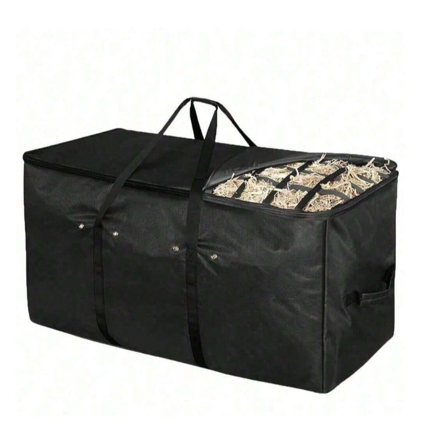 Heavy Duty Horse Hay Bag Soft-Sided Hay Bag with Handles Rectangular Feeder Foldable for Horses, Livestock, Stable, Barn, Travel, Black-image-26