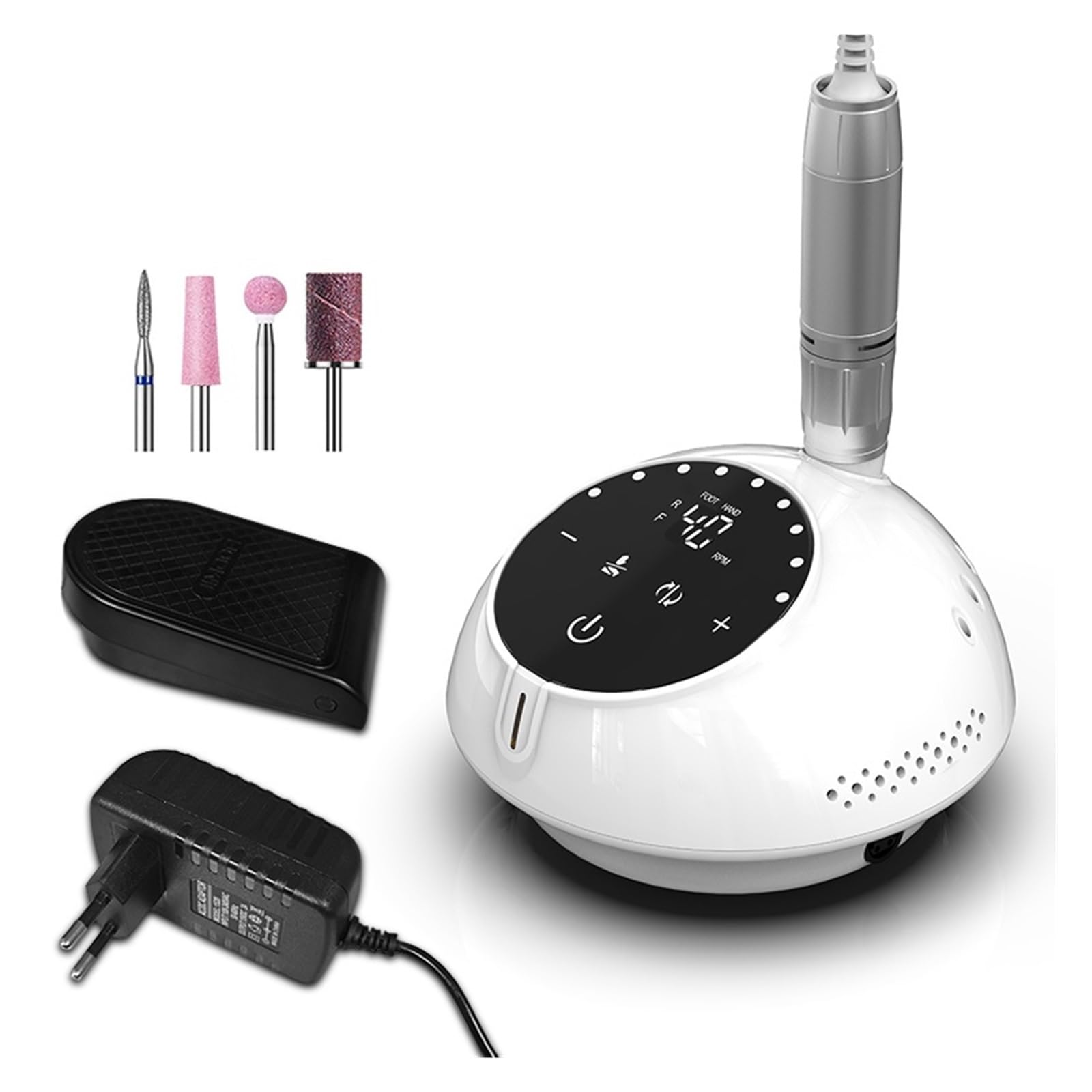 Elektryczna frezarka do paznokci, 40000RPM elektryczna wiertarka do paznokci maszyna do manicure do paznokci, Pedicure z ekranem dotykowym, sprzęt do zdobienia paznokci, zestaw frezów do paznokci(Wit)