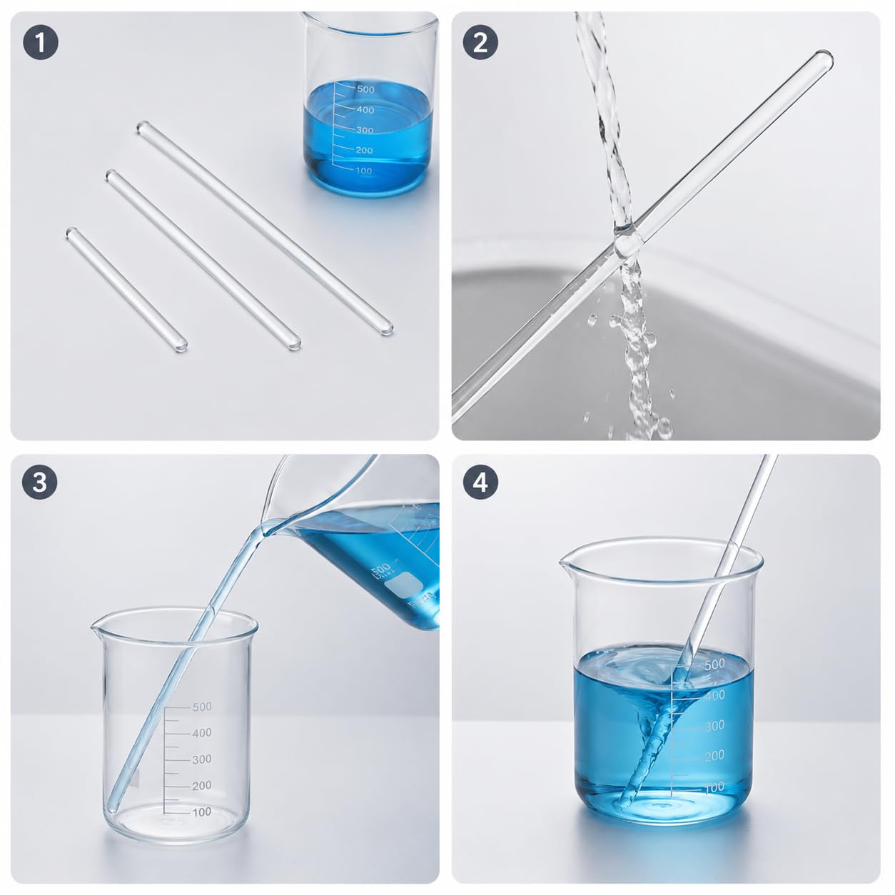 Bacchette Agitazione Vetro Trasparente 5mm Esperimenti Scienza-50Pcs 25cm | Bacchetta in Vetro Multiuso per Trasferimento Liquidi e Guida Filtrazione