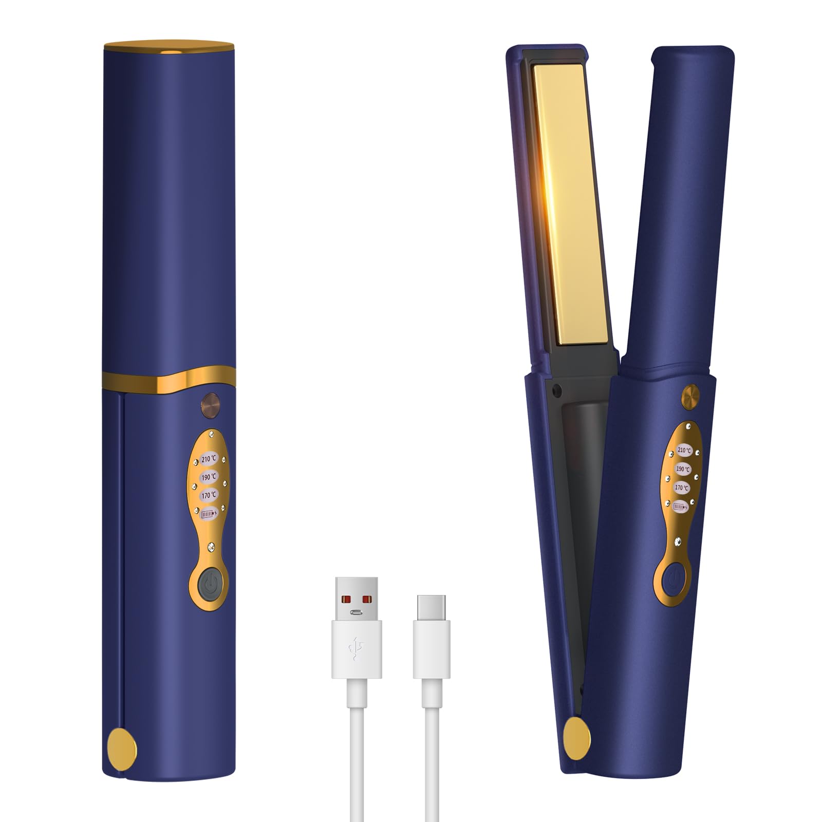 Cordless Hair Straightener Curler, 2-in-1 Portable Travel Mini Flat Iron